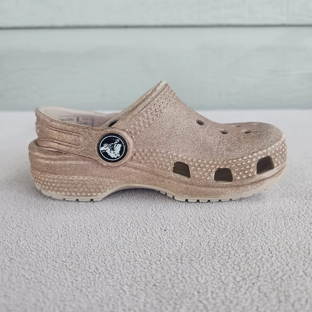 Crocs Classic Clog Toddler SZ 7 Slip-On Sparkle Glitter Beige Water Shoes